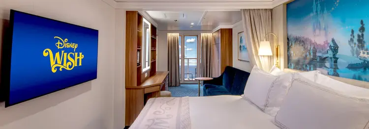 The starboard side of the Disney Wish cruise ship
