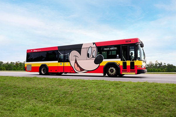 A Disney bus featuring Mickey Mouse artwork